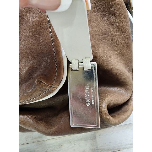 Gryson Olivia Brown "Skye" Made In Italy Two Toned Leather Satchel Bag - Picture 6 of 16